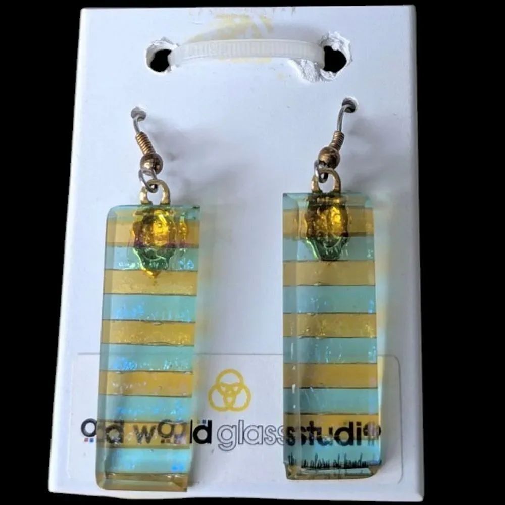 Art Fair Handmade Aqua & Peach Stripe Glass Earrings 2"